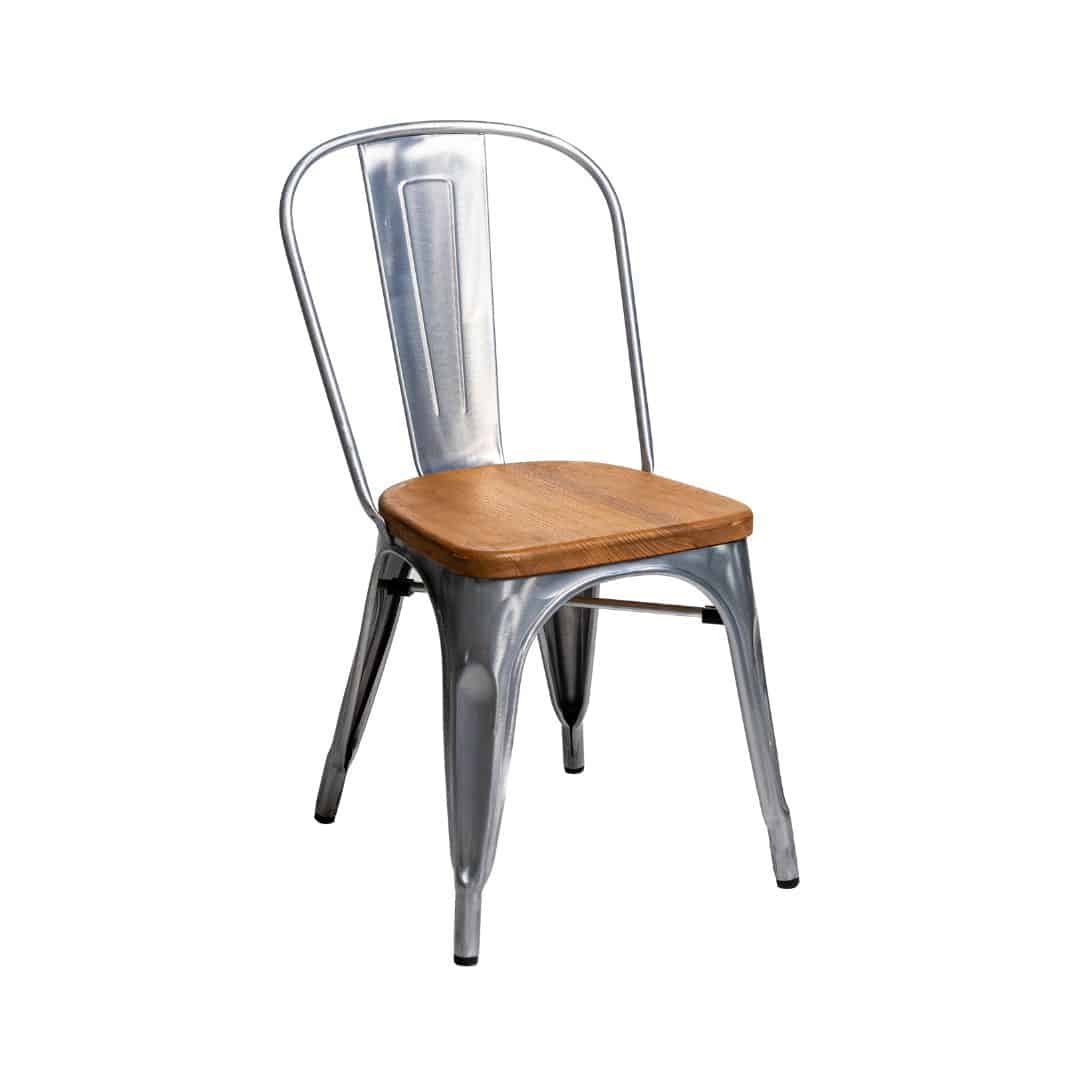 Tolix Chair – Galvanised with Timber Seat