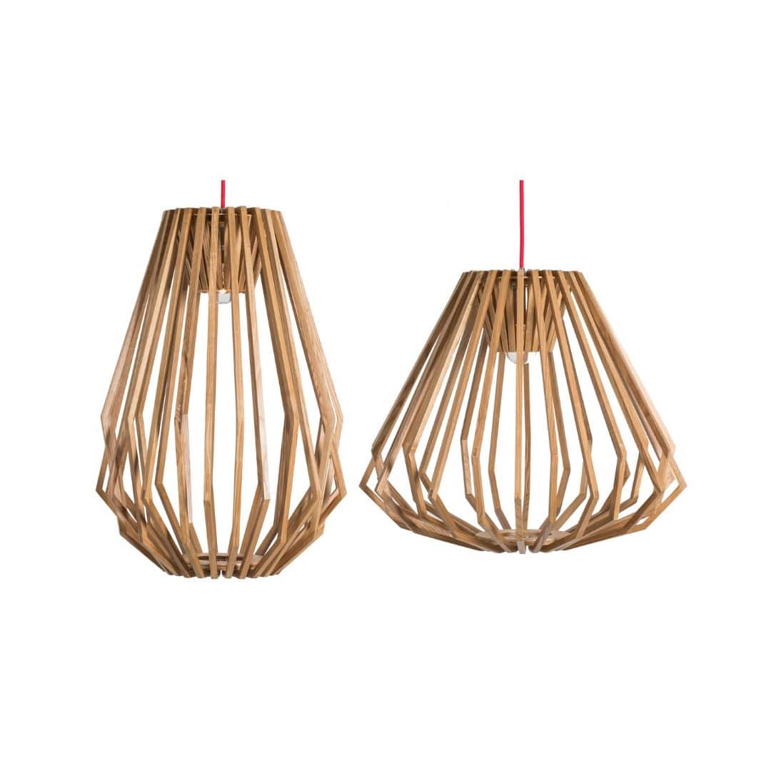 Whisk Pendant Light – Natural Timber with Red Cord – Set of Two