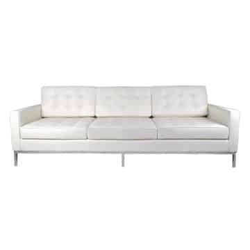 Executive Three Seater Lounge – White Leather Look – 220cmL x 82cmD x 77cmH