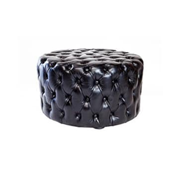 Florence Ottoman – Black Leather Look – 80cmW x 45cmH
