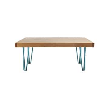 Hairpin Coffee Table – Peacock Blue Legs – 120cmL x 120cmW x 45cmH