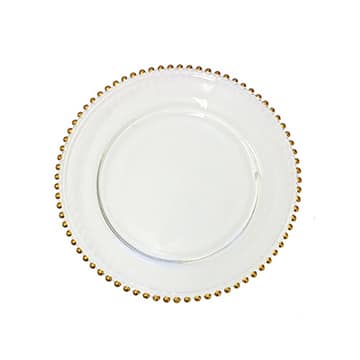 Charger Plate – Clear Glass with Large Gold Bead Trim