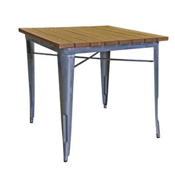 Tolix Cafe Table – Galvanised with Timber Top – 80cmW x 73cmH