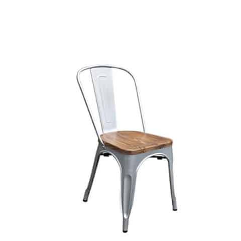 Tolix Chair – Galvanised with Timber Seat – 44cmW x 36cmD x 85cmH