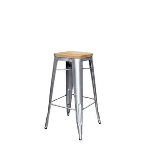Tolix Bar Stool – Galavnised with Timber Seat – 35cmW x 75cmH