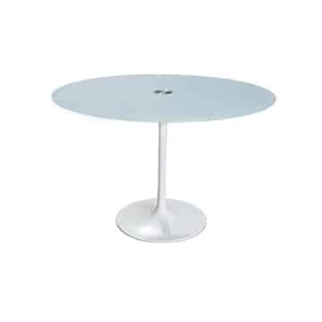 Tulip Cafe Table – White Glass – 90cmW x 75cmH