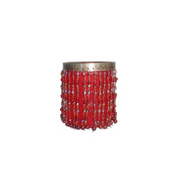 Beaded Candle Holder – Red – 15 x 10