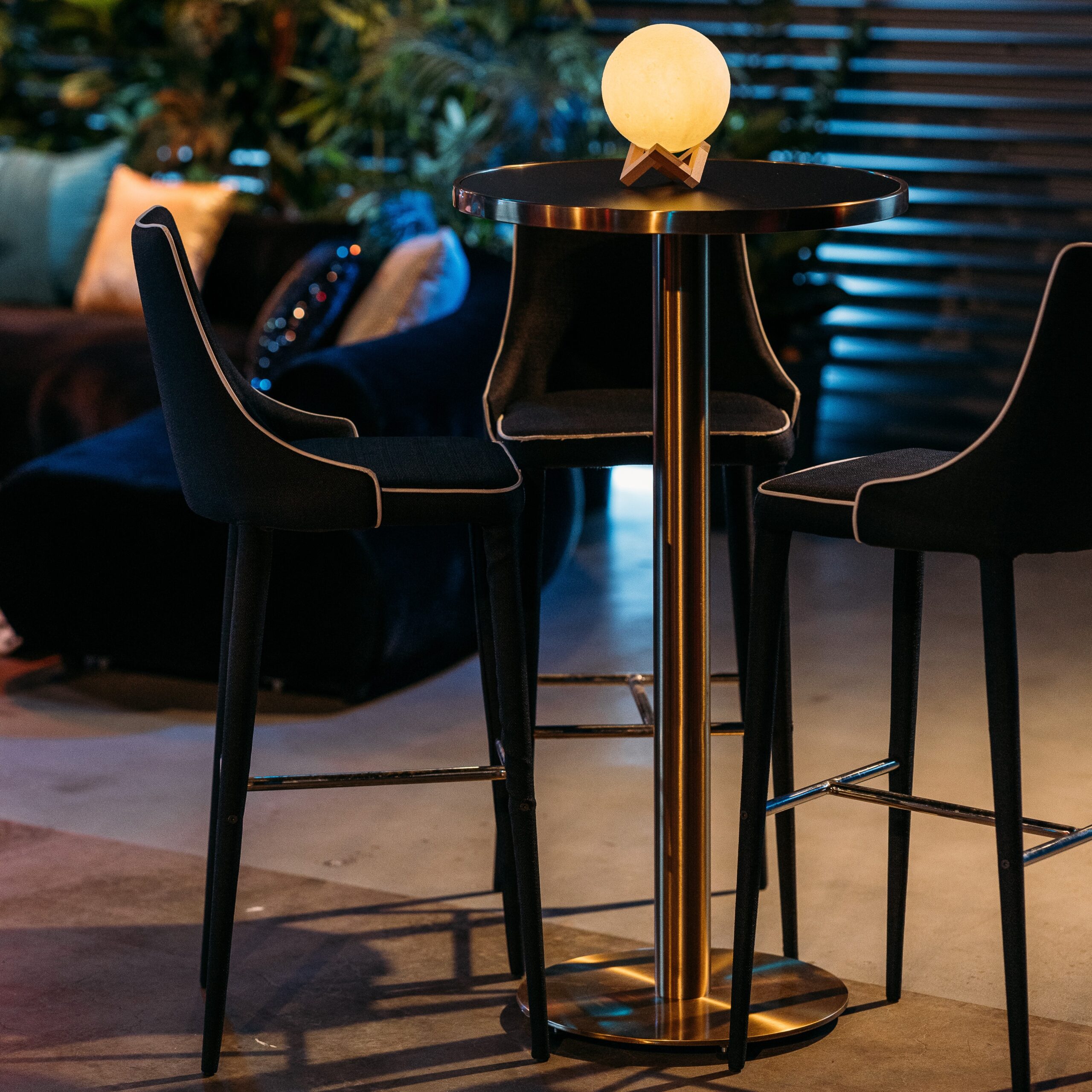 Atlas Bar Table – Gold with Black Top – 60cmW x 110cmH
