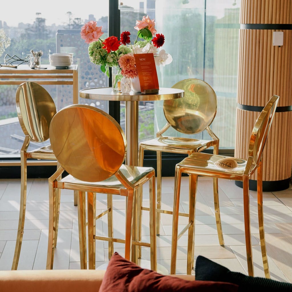 Atlas Bar Table – Gold with Black Top – 60cmW x 110cmH