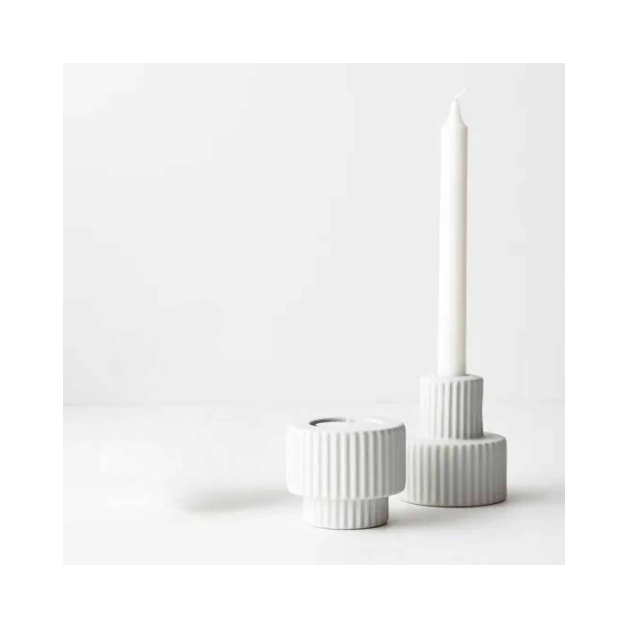 Annie Candle Holder – White Ribbed – 7cmW x 8cmH
