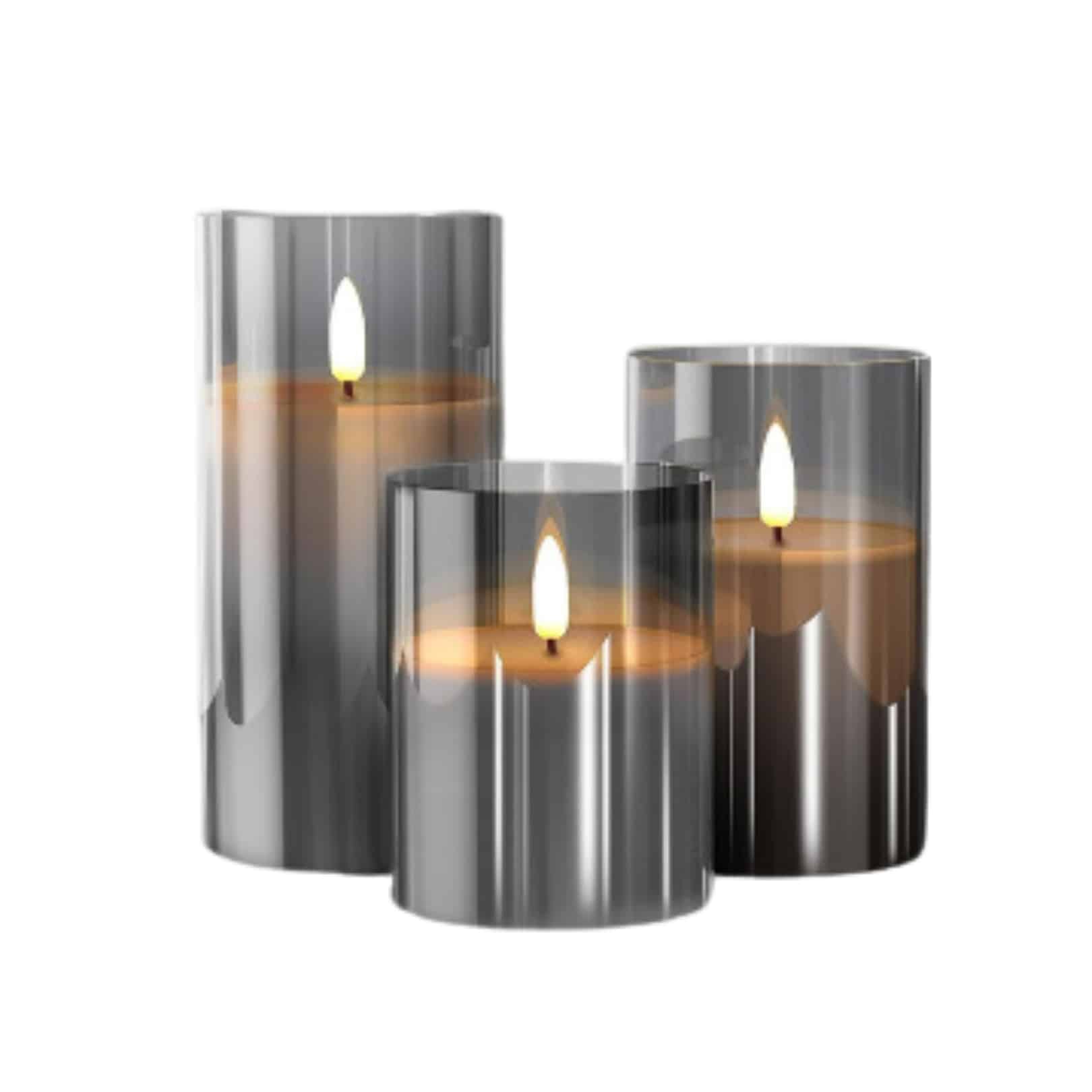 Connie – Smoke – LED Candle Set of 3 – 7cmW X 10/12/15cmH